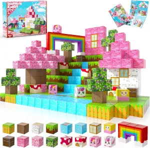Magnetic Blocks - 100PCS Building Blocks Unicorn Cubes - Toys for Montessori Toddler Christmas Birthday Gifts - STEM Sensory Toys for 3 4 9 10 Year Old Girl