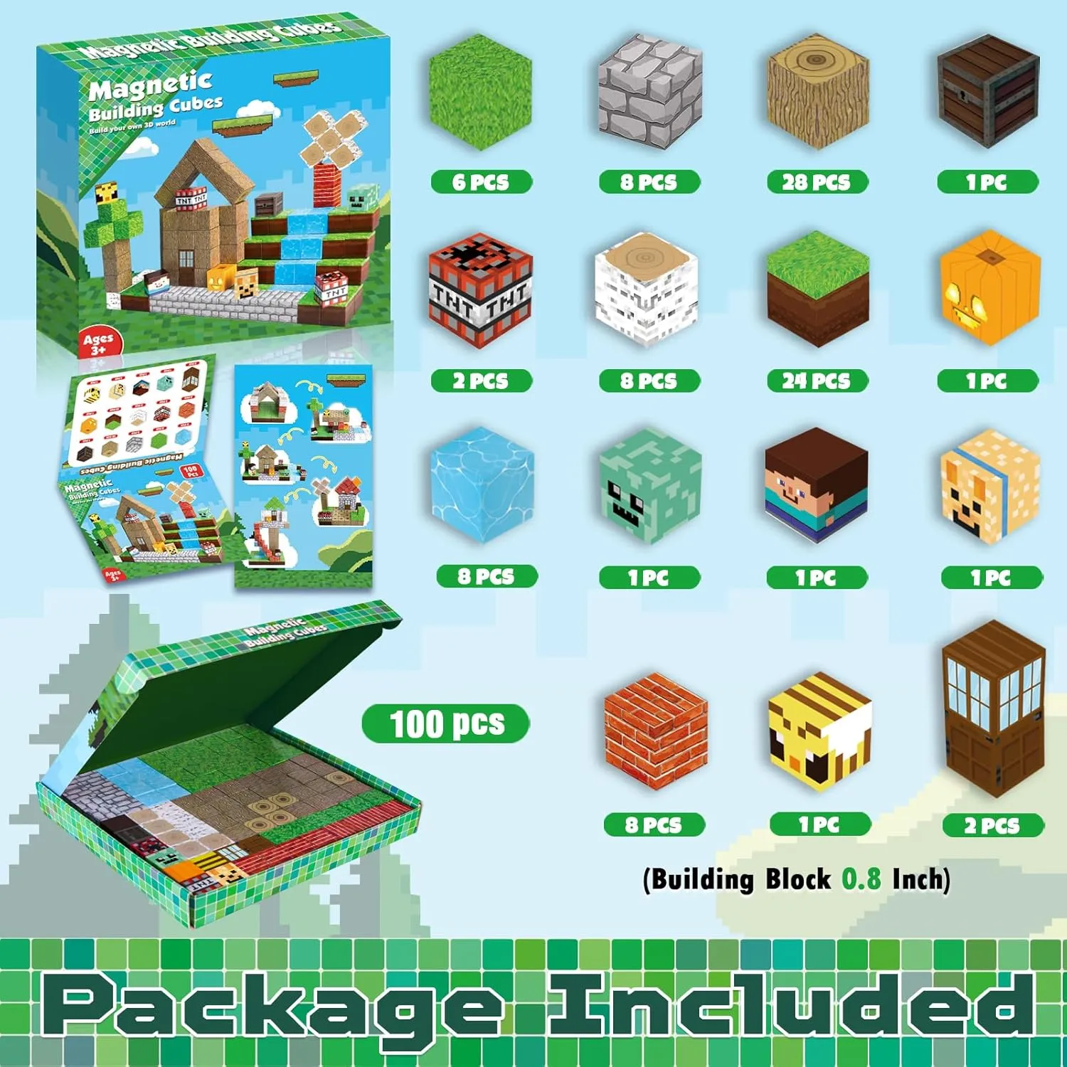 Magnetic Blocks-100PCS Magnetic Building Blocks, Magnetic Tiles Kids Build Cubes 2024 Upgraded STEM Game Toys, Christmas Birthday Gifts for Boys & Girls Ages 3 
