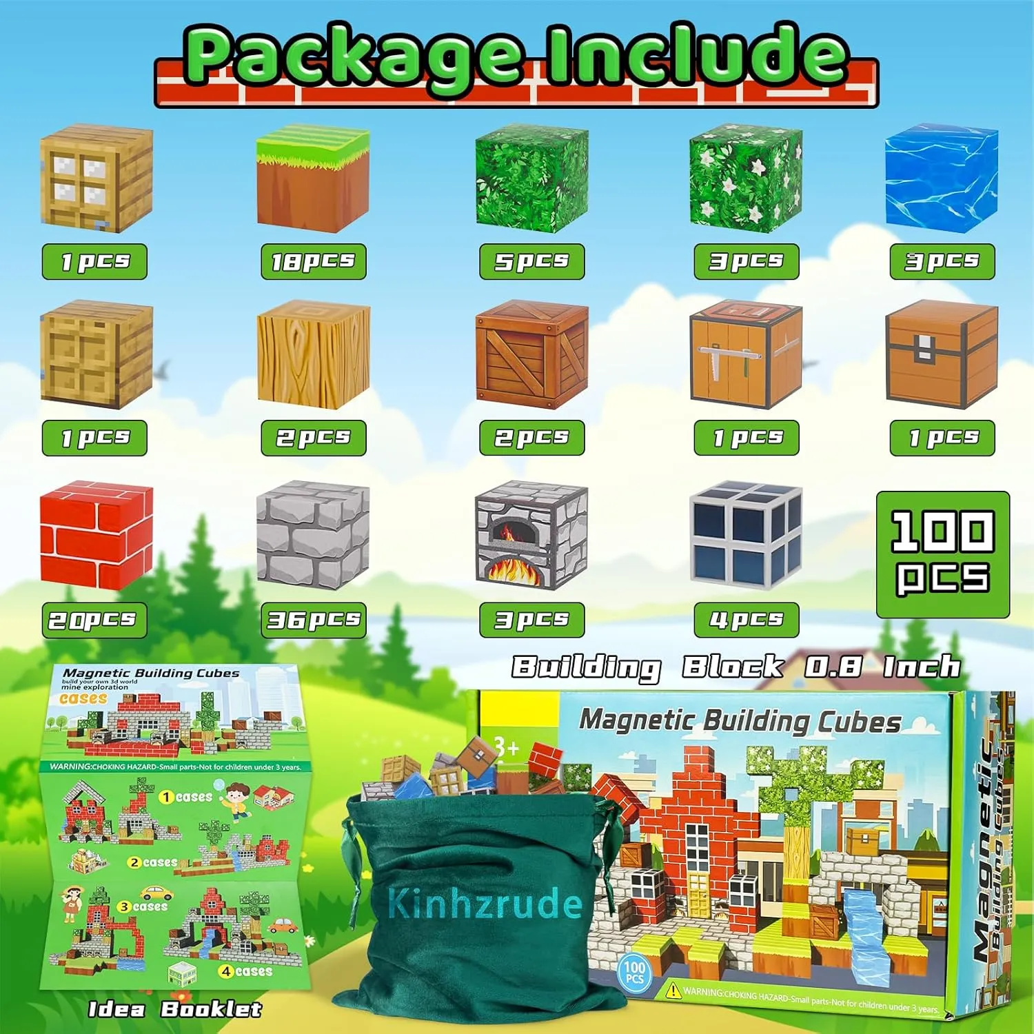 Magnetic Blocks - 100PCS Toy Build Set, Magnetic Building Blocks STEM Sensory Toys, Creative Kids Gift for 3  Year Old Boys Girls (City)