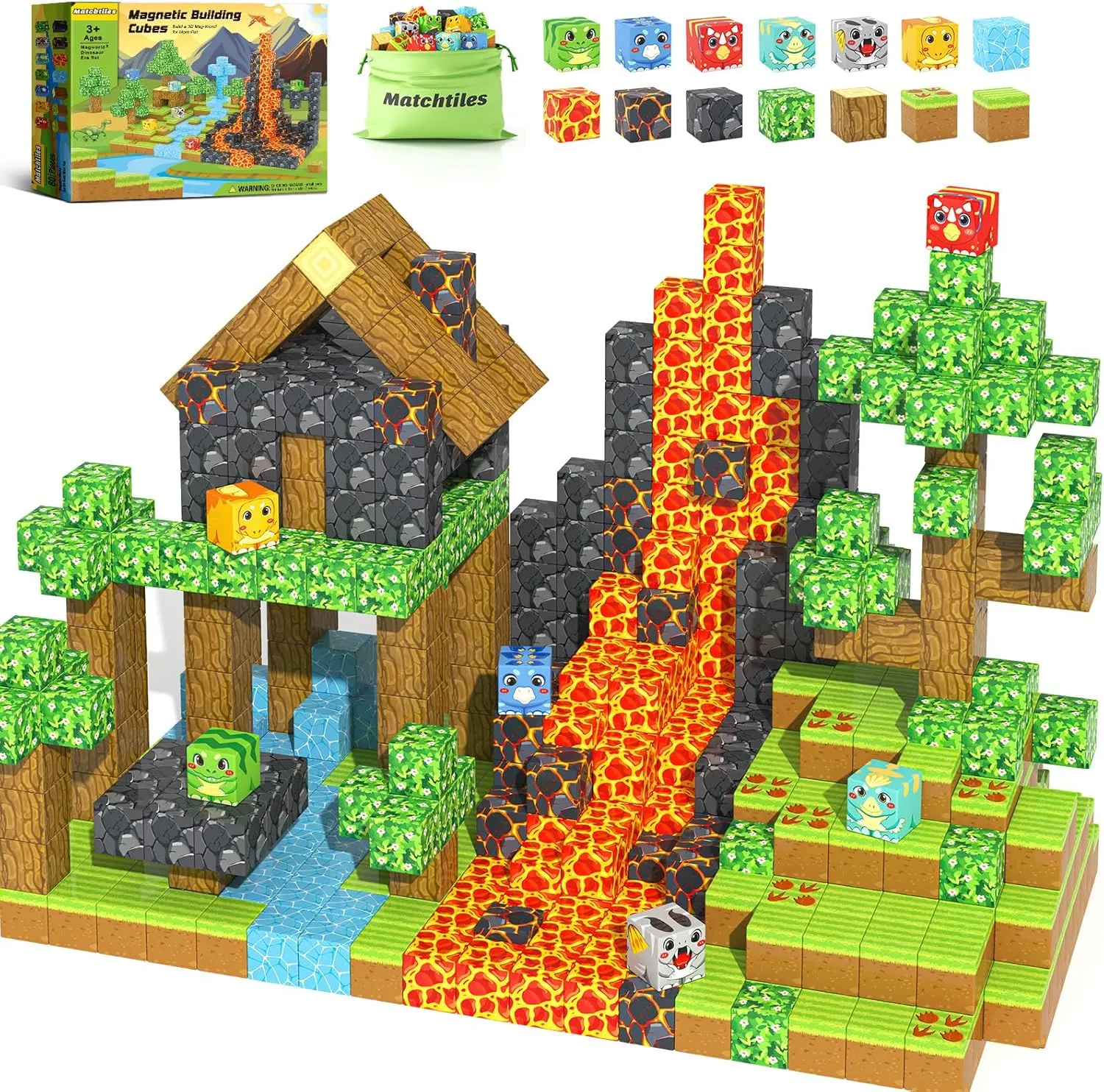 Magnetic Blocks Toys, Build Mine Magnet World Dinosaurs Set, Magnetic Tiles Building for Boys & Girls Kids Ages 3-5 5-7, STEM Montessori Sensory Toys for Toddlers Gifts for 3  Years Old