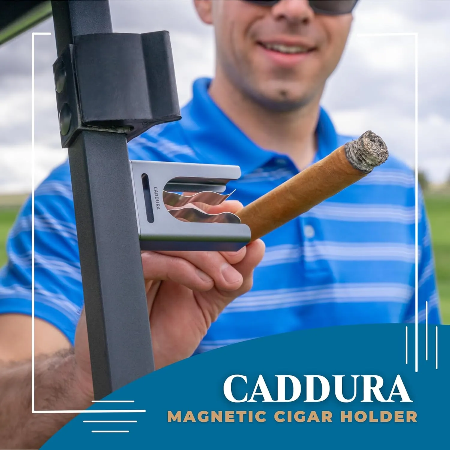 Magnetic Cigar Holder - Ultimate Golf Accessory for Cigar Lovers, Sturdy Aluminum Alloy & Stainless Steel, Fits Golf Carts, Beach Chairs, Fishing Rods - Secure Magnetic Grip, Hook & Loop Strap