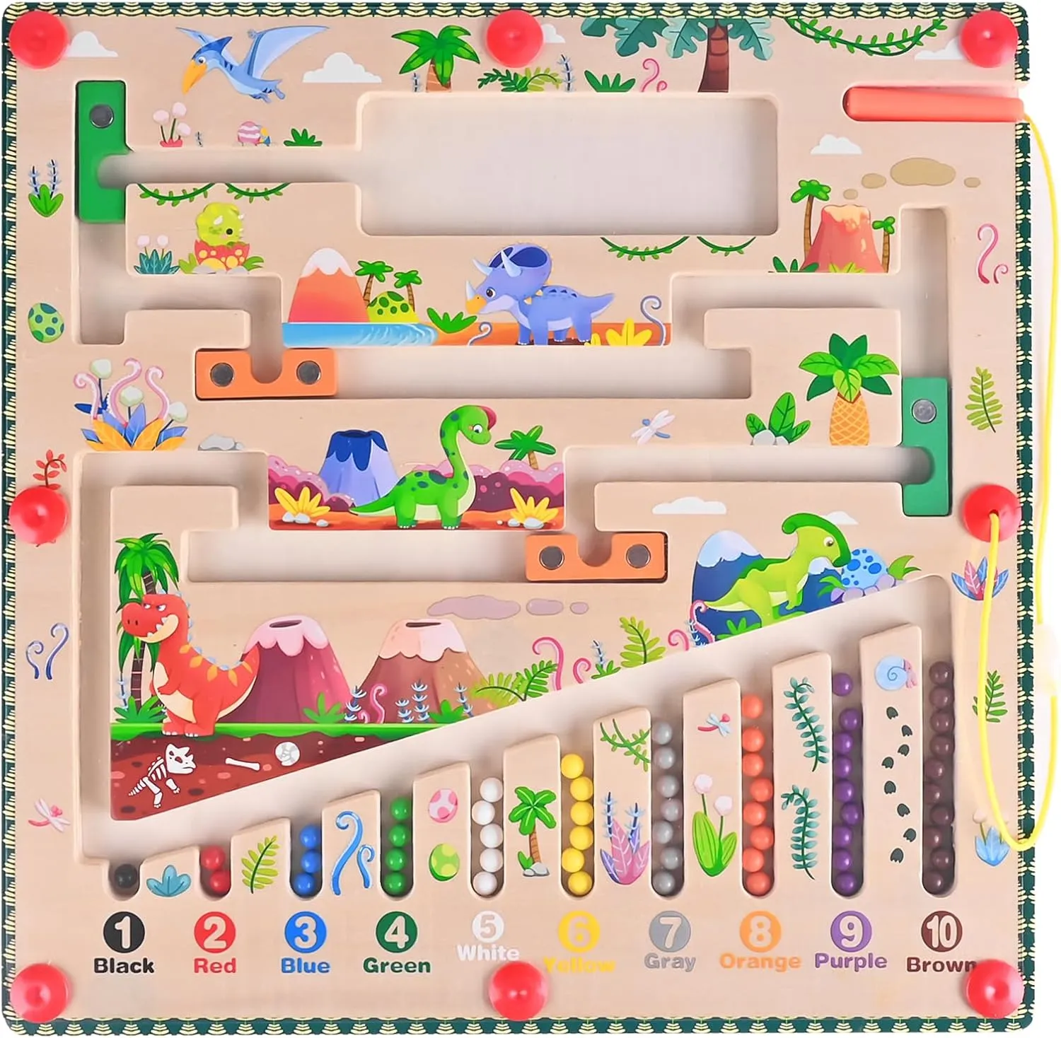 Magnetic Color and Number Maze, Montessori Toys for 3  Year Old, Wooden Puzzle Board, Educational Matching Toy for Boys and Girls