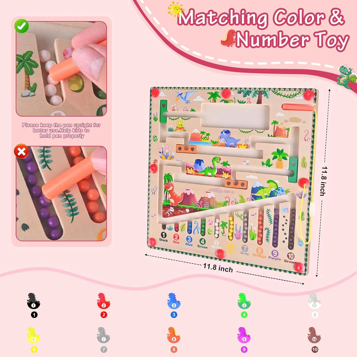 Magnetic Color and Number Maze, Montessori Toys for 3  Year Old, Wooden Puzzle Board, Educational Matching Toy for Boys and Girls