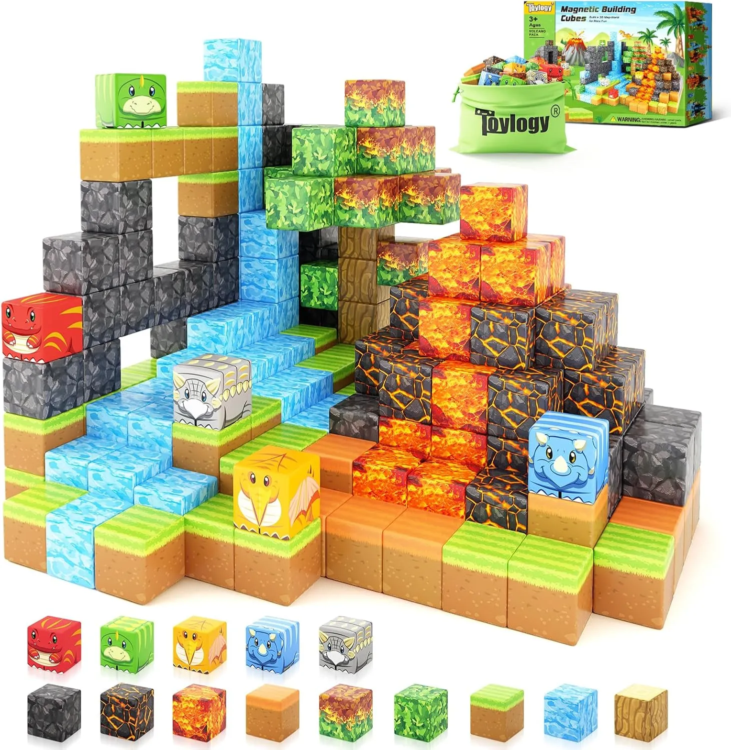 Magnetic Dinosaur Blocks: Volcano Edition - Fun Learning