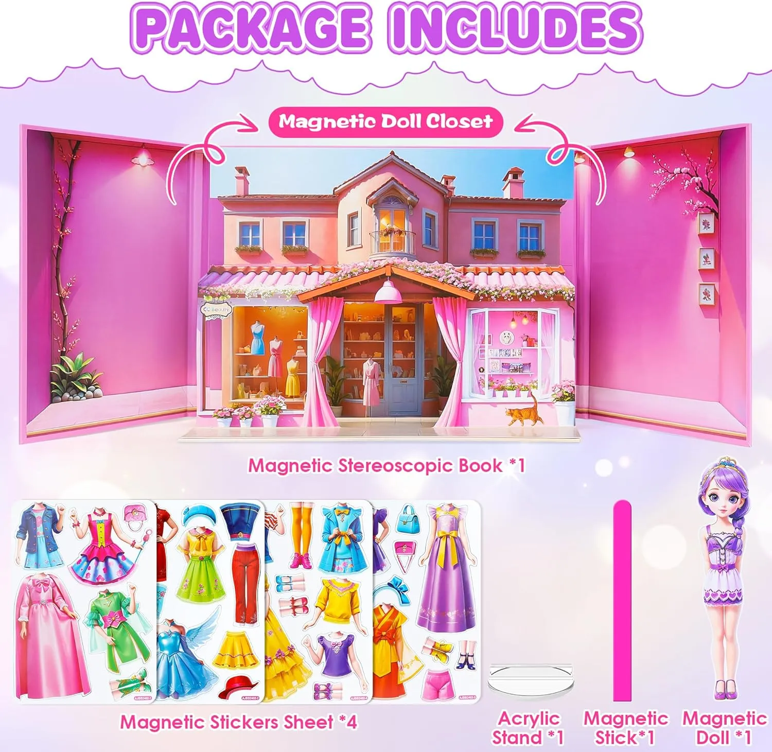 Magnetic Dress Up Dolls for Girls - Princess Magnet Paper Dolls Book with 3D City Buildings - Travel Car Trip Quiet Book Game Toys Easter Birthday Gifts for Kids Toddlers Ages 3 4 5 6 7(Style B)