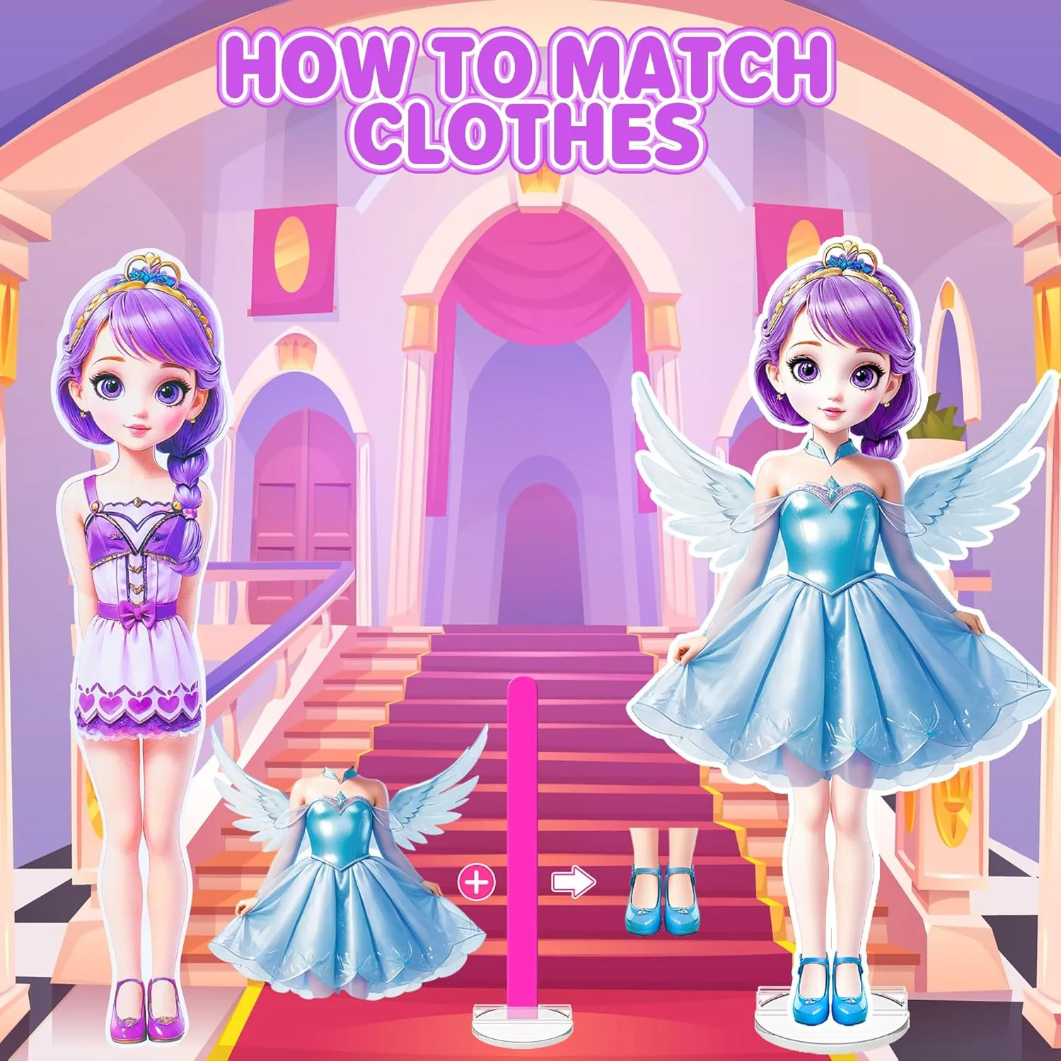 Magnetic Dress Up Dolls for Girls - Princess Magnet Paper Dolls Book with 3D City Buildings - Travel Car Trip Quiet Book Game Toys Easter Birthday Gifts for Kids Toddlers Ages 3 4 5 6 7(Style B)