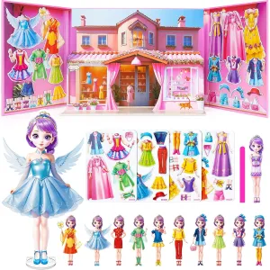 Magnetic Dress Up Dolls for Girls - Princess Magnet Paper Dolls Book with 3D City Buildings - Travel Car Trip Quiet Book Game Toys Easter Birthday Gifts for Kids Toddlers Ages 3 4 5 6 7(Style B)