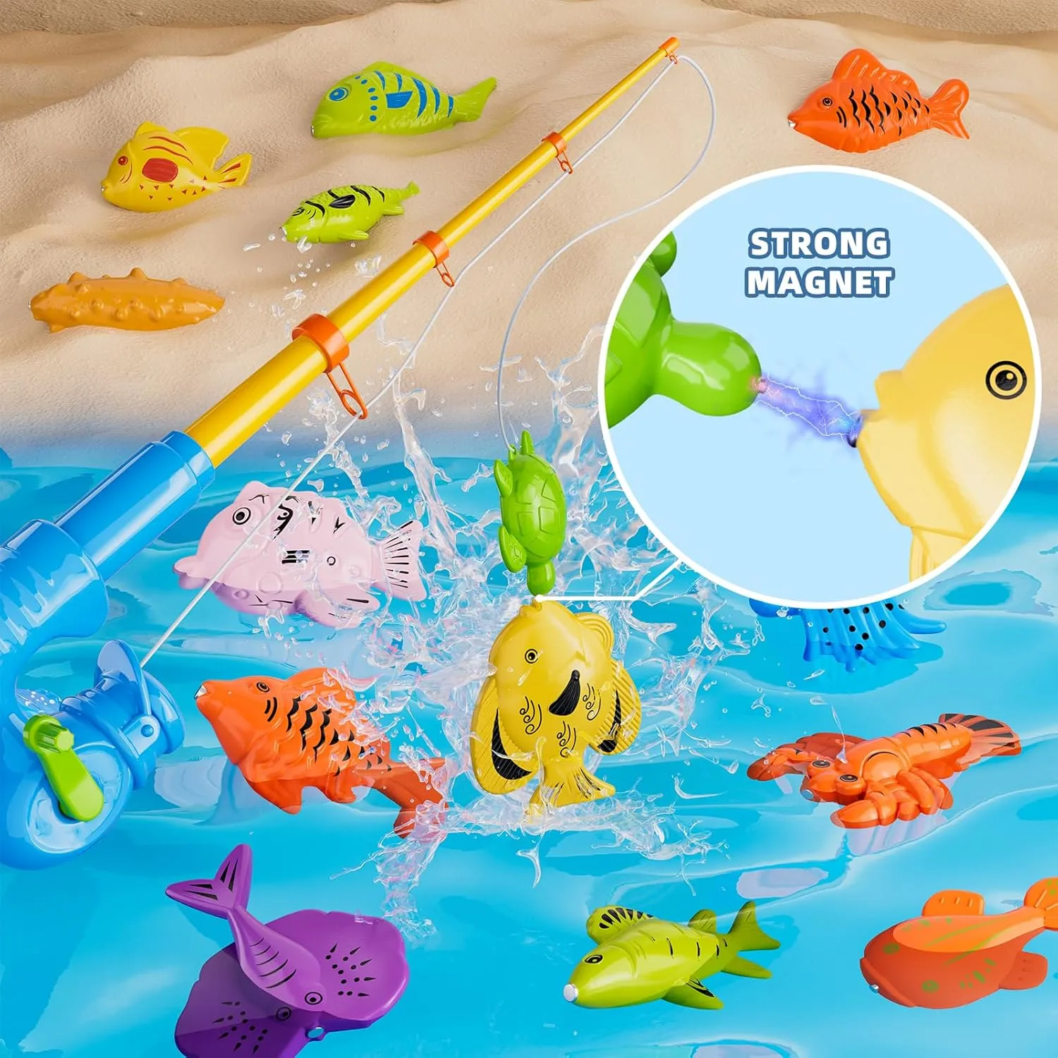 Magnetic Fishing Pool Toys Game for Kids Toddlers, Water Table Bathtub Toy with Pole Rod Net Plastic Floating Fish, Water Bath Pool Outdoor Toys for Kids Toddlers Baby Age 3 4 5 6 Year Old