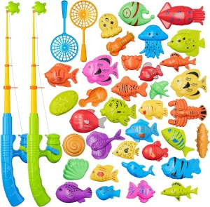 Magnetic Fishing Pool Toys Game for Kids Toddlers, Water Table Bathtub Toy with Pole Rod Net Plastic Floating Fish, Water Bath Pool Outdoor Toys for Kids Toddlers Baby Age 3 4 5 6 Year Old