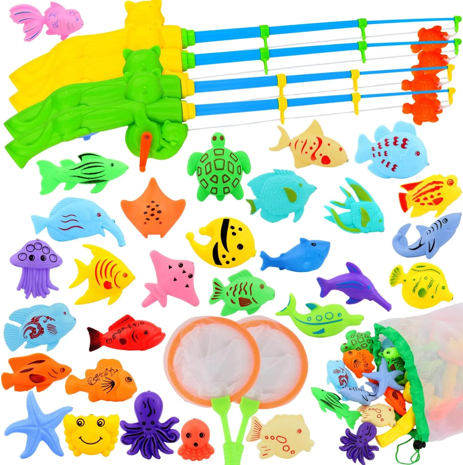 Magnetic Fishing Pool Toys Game, Water Table Bathtub Bath Toy - Pole Rod Floating Fish, Birthday Party Gifts for Toddler Age 3 4 5 6 Year Old, Kids Outdoor Toys