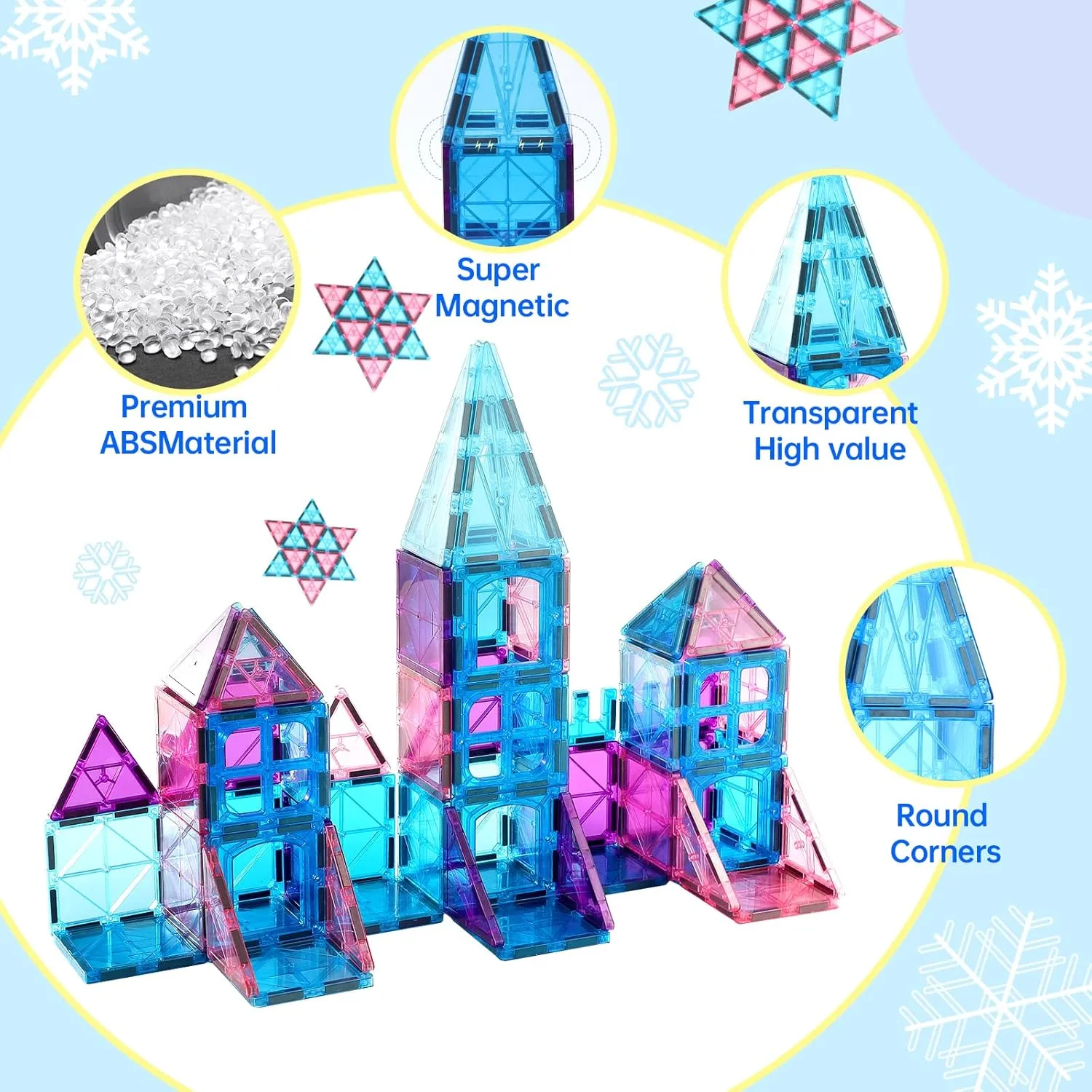 Magnetic Tiles Building Blocks for 3 4 5 6 7 8  Years Old Boys Girls Colorful Magnet Stacking Toys Birthday Gift for Toddlers STEM Preschool Educational Construction Tiles Set for Kids (Blue)