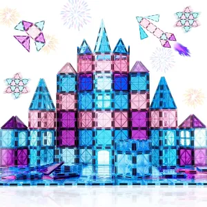 Magnetic Tiles Building Blocks for 3 4 5 6 7 8  Years Old Boys Girls Colorful Magnet Stacking Toys Birthday Gift for Toddlers STEM Preschool Educational Construction Tiles Set for Kids (Blue)
