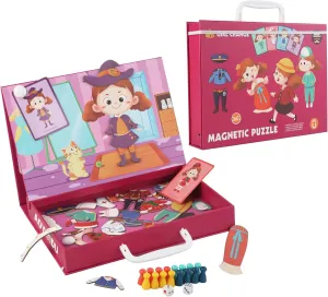 Magnetic Tiles,Puzzle Board Game,Easter Gifts for Kids,5 Double-Sided Guide Cards and 39pcs Puzzle,2 in 1 Early Learning Toys, Princess Dress Up for Girls 4-6