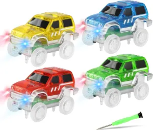 Magnetic Track Cars Replacement Only, Flex Track Race cars Accessories Construction Building Kits for Magnet Tracks Glow in the Dark, Only Compatible with Magnetic Car Tracks for Kids Ages 3  (4pack)
