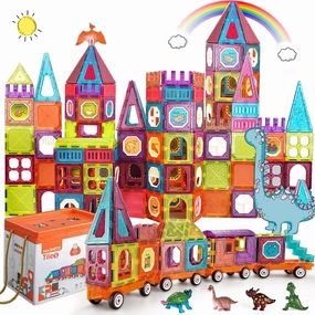 Magnetic Tiles Building Blocks with 4 Cars Magnet Train Set for Kids Construction STEM Toy Preschool Educational Creativity Learning Brithday Gift for Girls Boys Toddlers 3 4 5 6 7 8