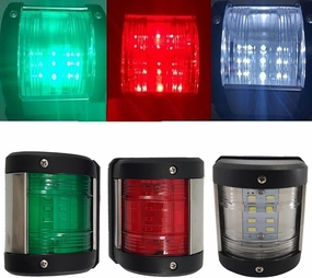 Marine Boat LED Navigation Light Green Starboard,Red Port Side,White Stern 3Pcs Black ABS Waterproof IP66