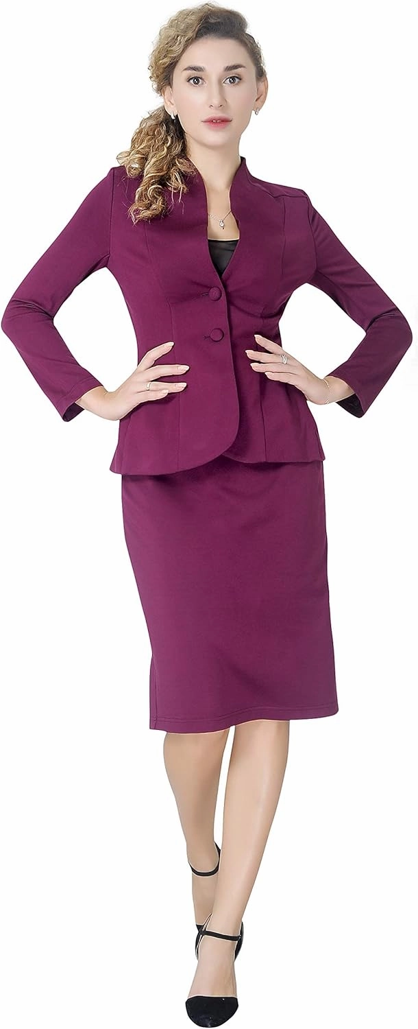 Marycrafts Women's Formal Office Business Work Jacket Skirt Suit Set