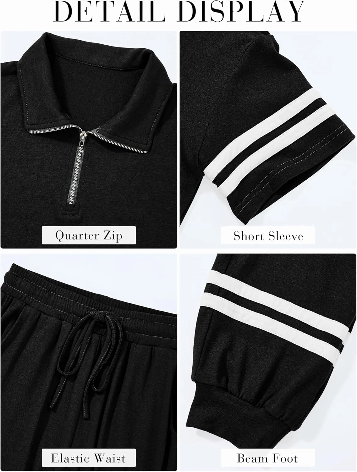 MASCOMODA 2 Piece Outfits for Women 2025 Summer Casual Quarter Zip Short Sleeve Tops Long Pants Tracksuit Jogger Lounge Sets