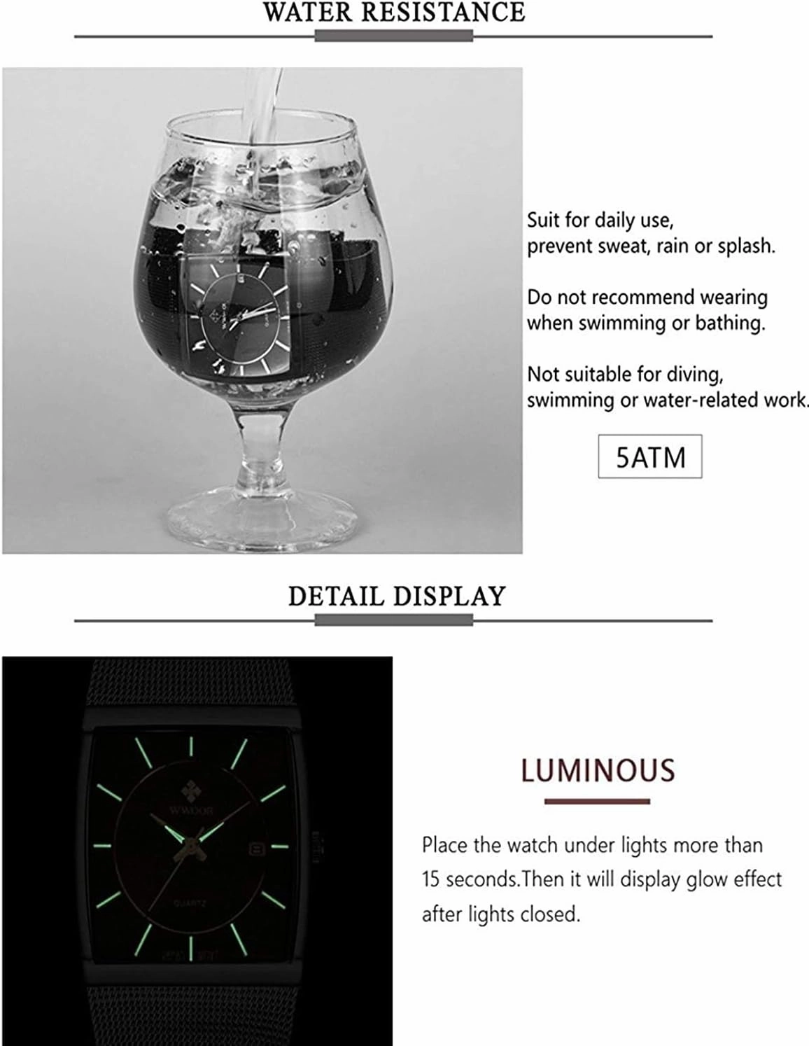 MASTOP Mens Simple Rectangle Analog Quartz Watch Ultra Thin Stainless Steel Mesh Band Bracelet Watch