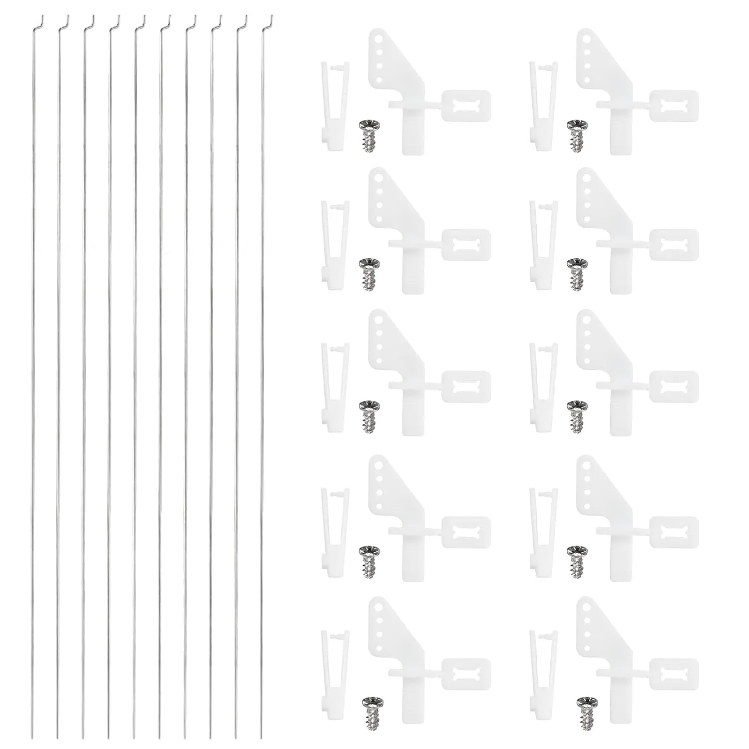 MECCANIXITY 10pcs 304 Stainless Steel 1.2x450mm Z Push Rods Parts, 10pcs Nylon Control Horns for DIY RC Car Boat Airplane Helicopter Model Replacement, Silver