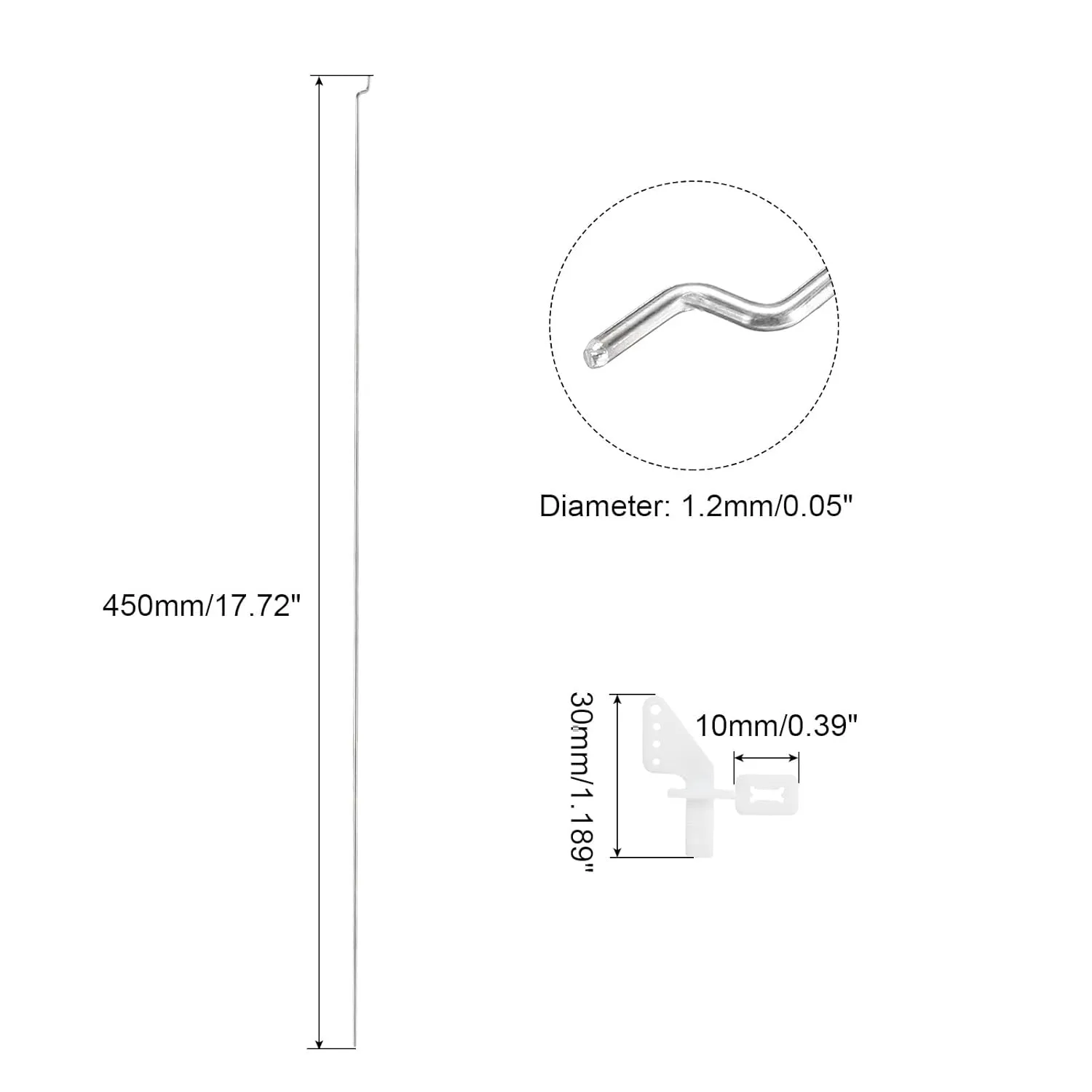 MECCANIXITY 10pcs 304 Stainless Steel 1.2x450mm Z Push Rods Parts, 10pcs Nylon Control Horns for DIY RC Car Boat Airplane Helicopter Model Replacement, Silver