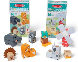 Melissa & Doug Blockables™ Farm and Woodland 2-Pack Bundle Connectable Wooden Building Blocks Preschool Play Set Toy