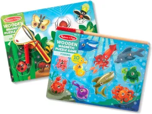 Melissa & Doug Magnetic Wooden Puzzle Game Set: Fishing and Bug Catching - Magnetic Games, Chunky Animal Puzzles For Toddlers And Kids Ages 3 