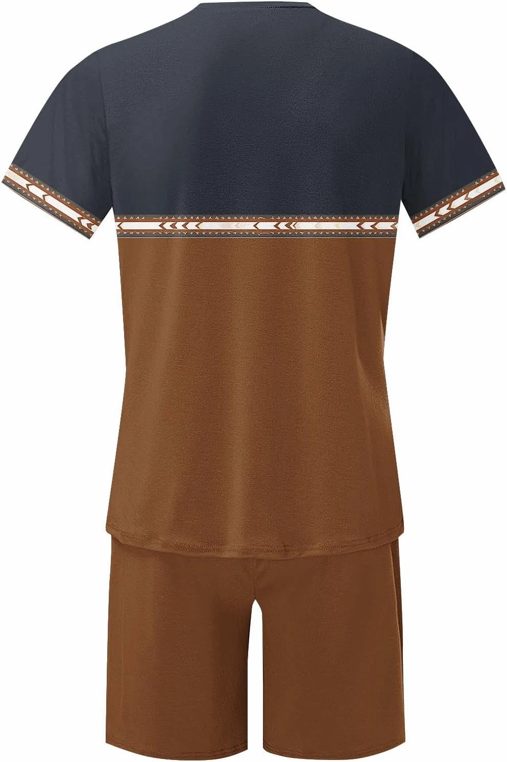Mens 2 Piece Outfits Western Graphic Short Sleeve Colorblock T-Shirt Crewneck and Elastic Waist Shorts Set Classic 2025