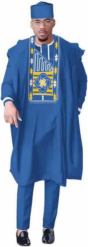 Mens African Attire Robe Classic Agbada Suit Caftan Outfit Embroidery Dashiki Set Heritage Cultural Wear Clothing