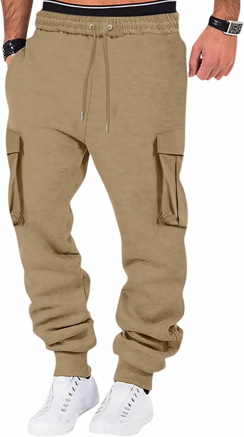 Mens Cargo Sweatpants Relaxed Cotton Simple Solid Color Leisure High Street Elastic Lace Up Pants Men's Cargo