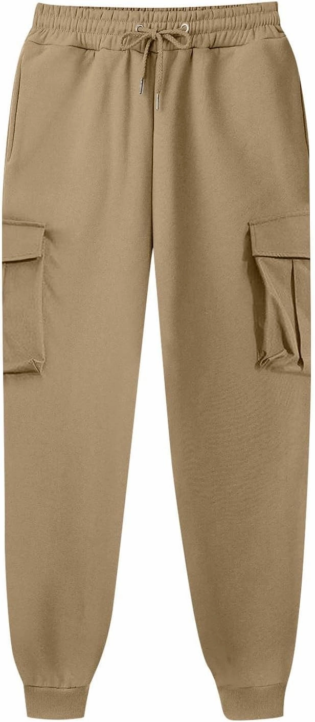 Mens Cargo Sweatpants Relaxed Cotton Simple Solid Color Leisure High Street Elastic Lace Up Pants Men's Cargo