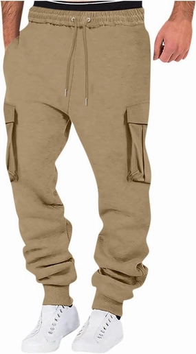 Mens Cargo Sweatpants Relaxed Cotton Simple Solid Color Leisure High Street Elastic Lace Up Pants Men's Cargo