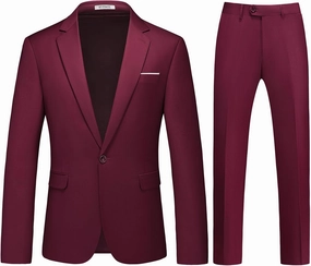 Mens Suits 2 Piece Slim Fit Casual One Button Solid Suits for Mens Business Wedding Party Jacket Blazer & Pants Set