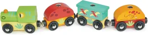 Mentari Toys - The Dinosaur Train - 7pc Wooden Train with Magnetic Dinosaur Carriages - Compatible with Major Wooden Train Tracks - Encourages Imaginative Play and Fine Motor Skills - Age 18m 