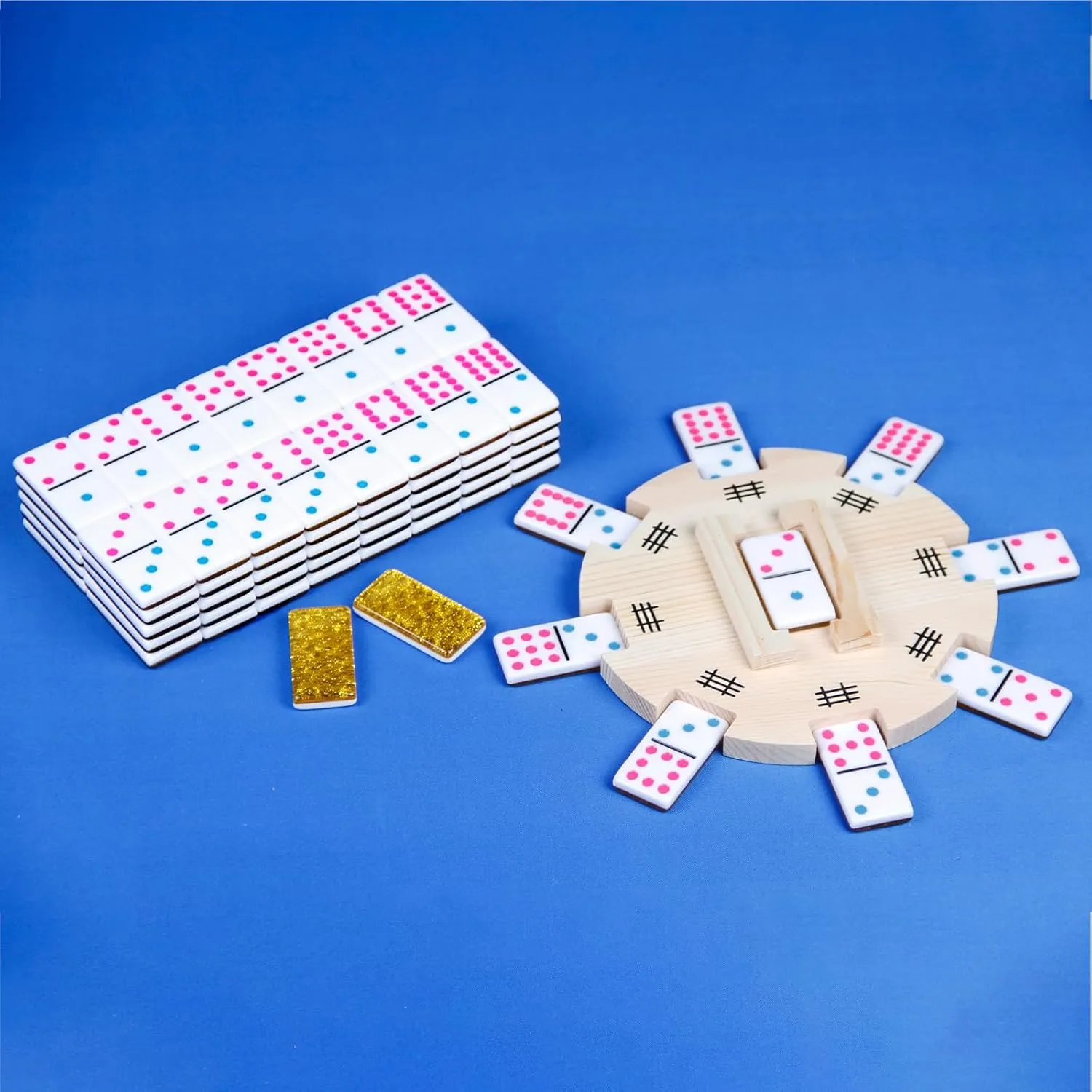 Mexican Train Domino Set Double 12 Dominoes Set 91 Acrylic Dominoes and Wooden Mexican Train Hub