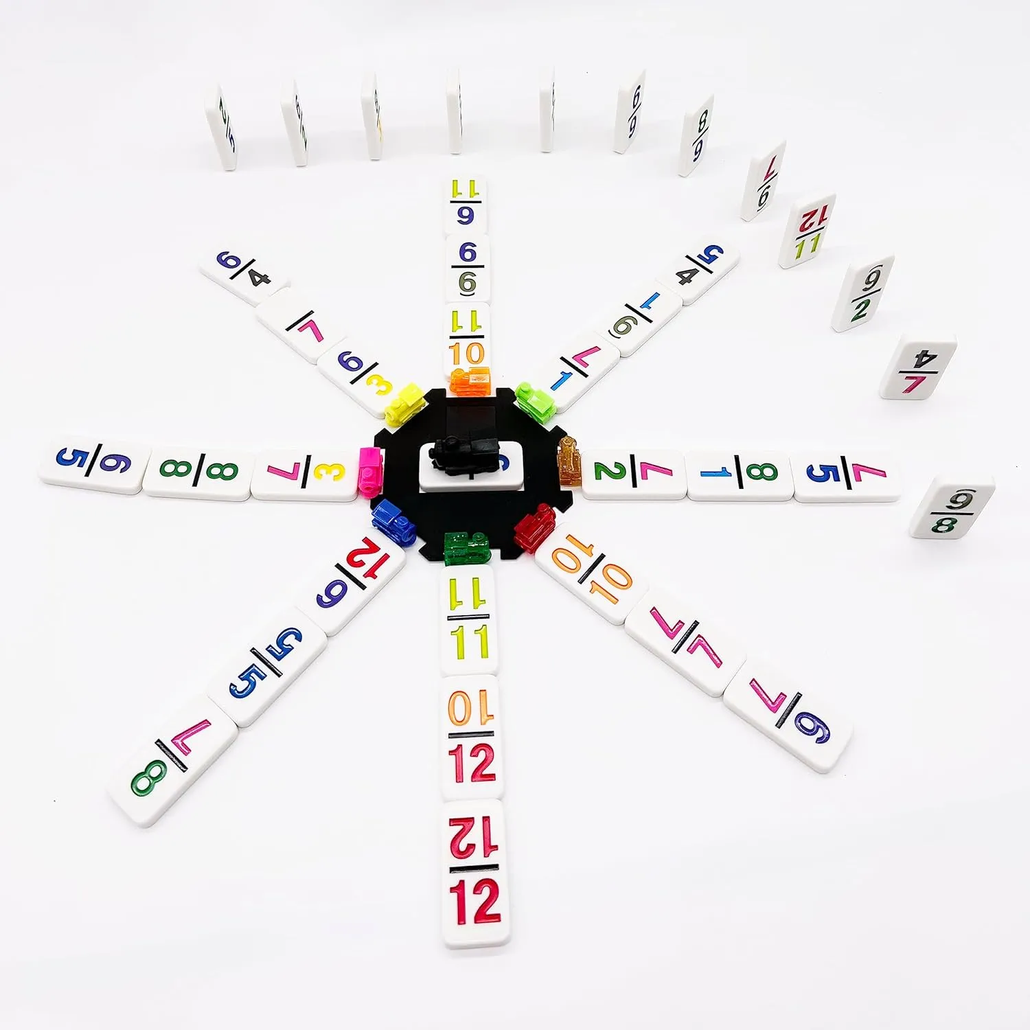 Mexican Train Dominoes with Numbers, Color Double 12 Numerical Domine Set for Adults and Family, Classic 91 Tiles Board Grame with Aluminym Case