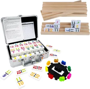 Mexican Train Numbers Dominoes with 4 Wood Trays, Color Double 12 Numerical Domine Set for Adults and Family, Classic 91 Tiles Board Grame with Case
