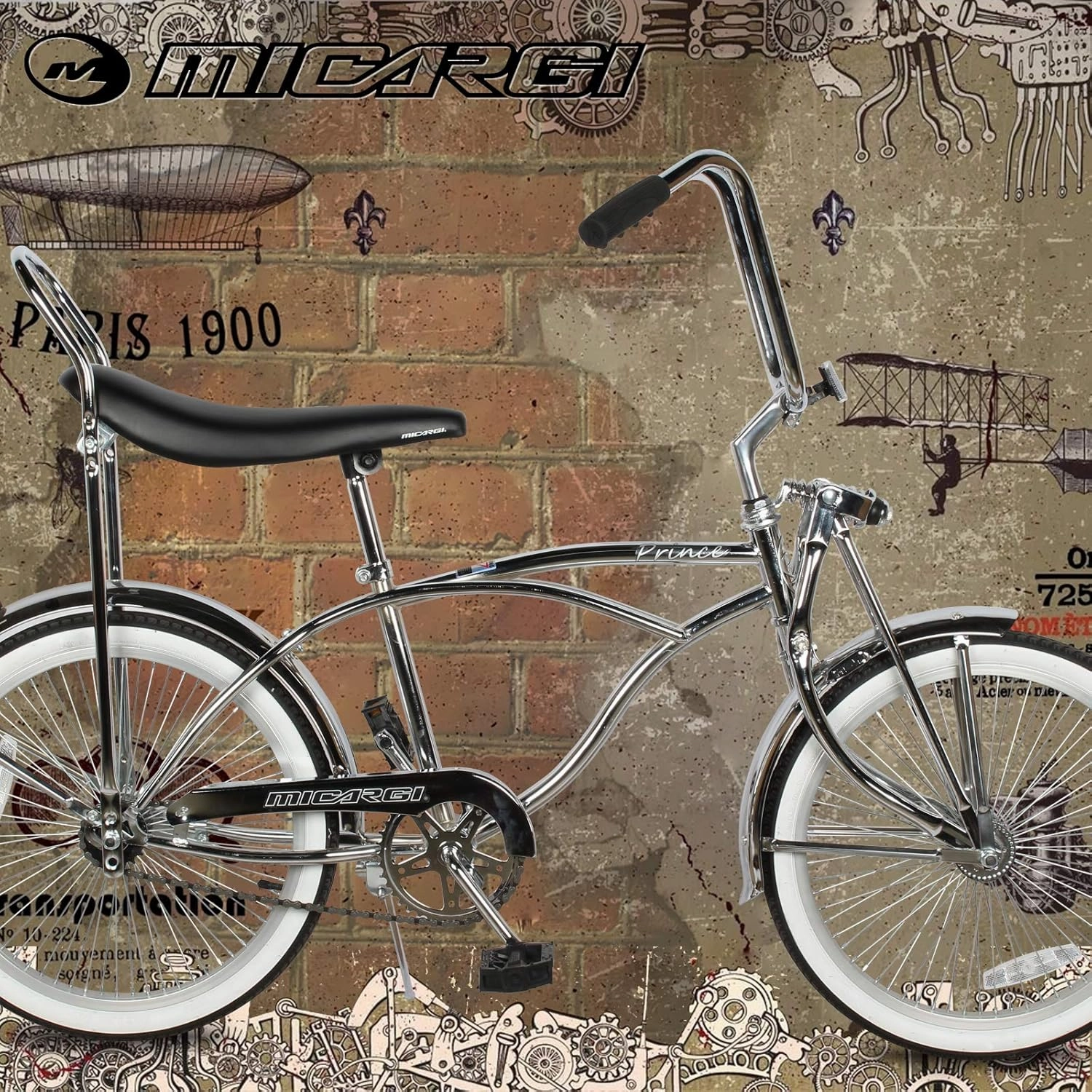MICARGI 20" Retro Classic Bike, Beach Cruiser Bike for Kids/Adults,Lowrider Springer Fork Retro Banana Seat,High Rise Handlebar - Multi Color