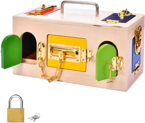 MICKYU Busy Board for Toddlers 2-4 | Wooden Activity Cube Montessori Locks Box Toys Gifts for Boys Girls