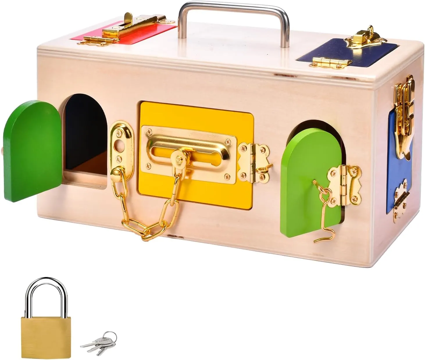 MICKYU Busy Board for Toddlers 2-4 | Wooden Activity Cube Montessori Locks Box Toys Gifts for Boys Girls