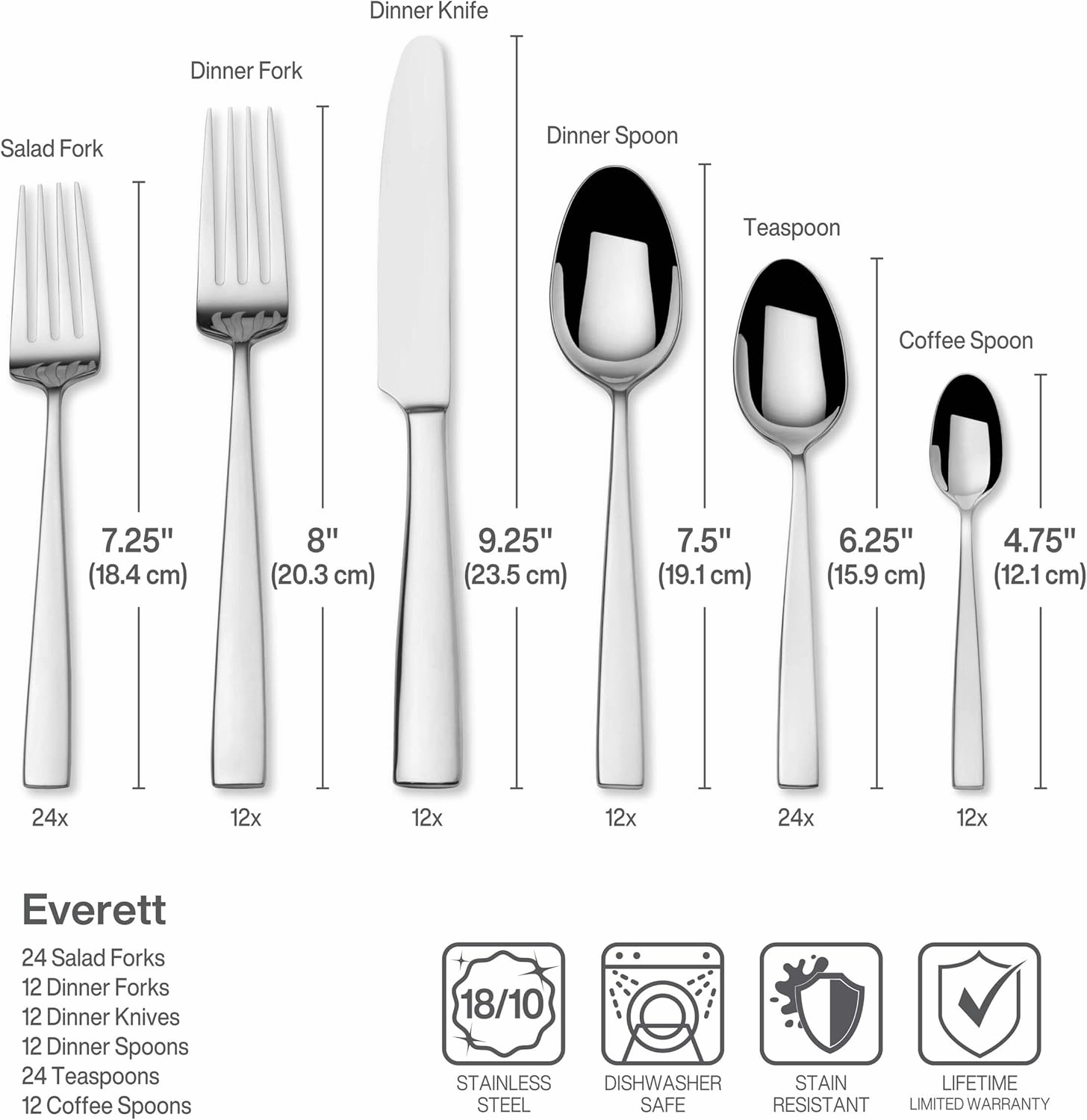 Mikasa, Everett Flatware Service for 12, 101 Piece Set, 18/10 Stainless Steel, Silverware Set with Serving Utensils
