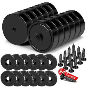 MIKEDE 12Pack Strong Neodymium Cup Magnets, 70Lbs  Force Heavy Duty Black Round Base Cup Magnets with Countersunk Hole, Powerful Industrial Rare Earth Magnets with Screw for Mounting, 0.98x0.22inch