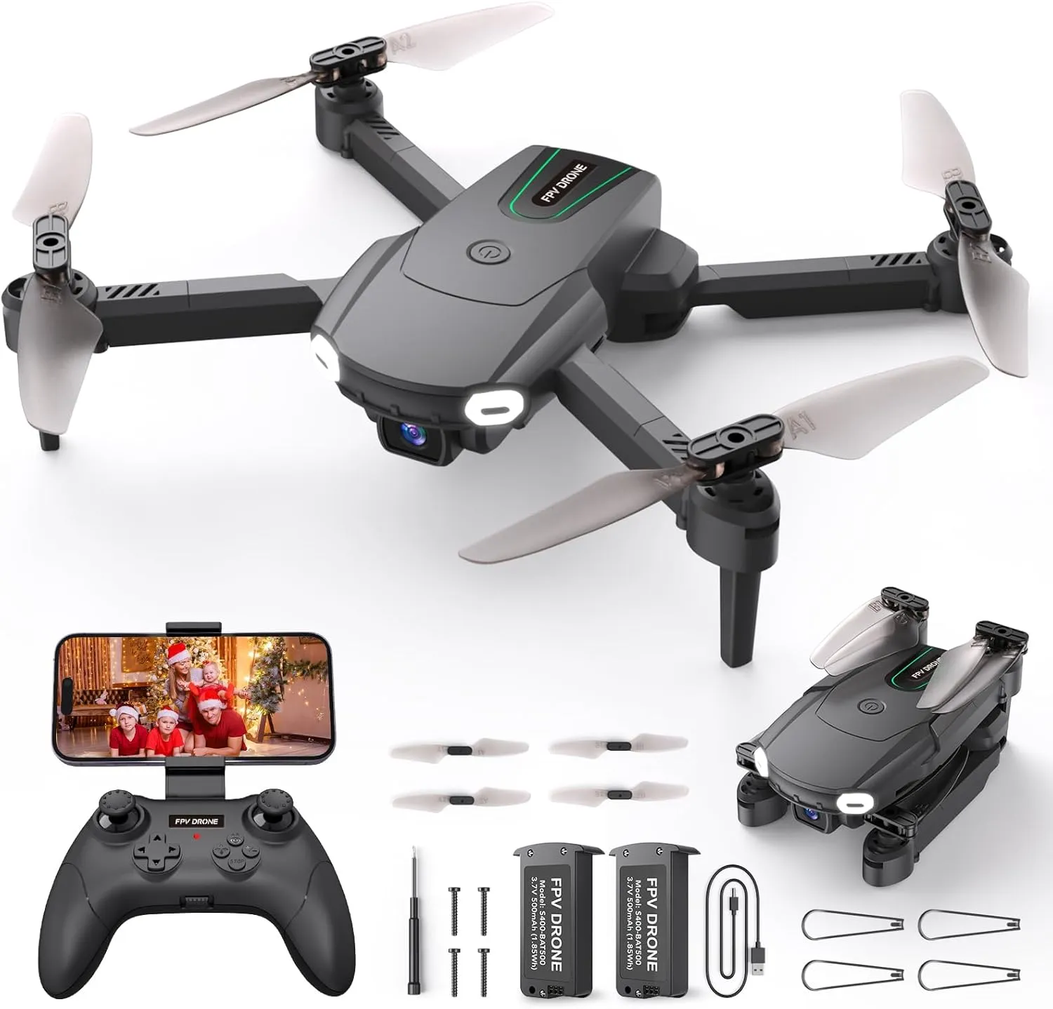 Mini Drone with Camera for Kids Beginners - Remote Control Helicopter Toys Gifts for Boys Girls, 1080P HD FPV RC Drones Support 2 Batteries, One Key Start/land, Gesture Selfie for Entertainment, Black