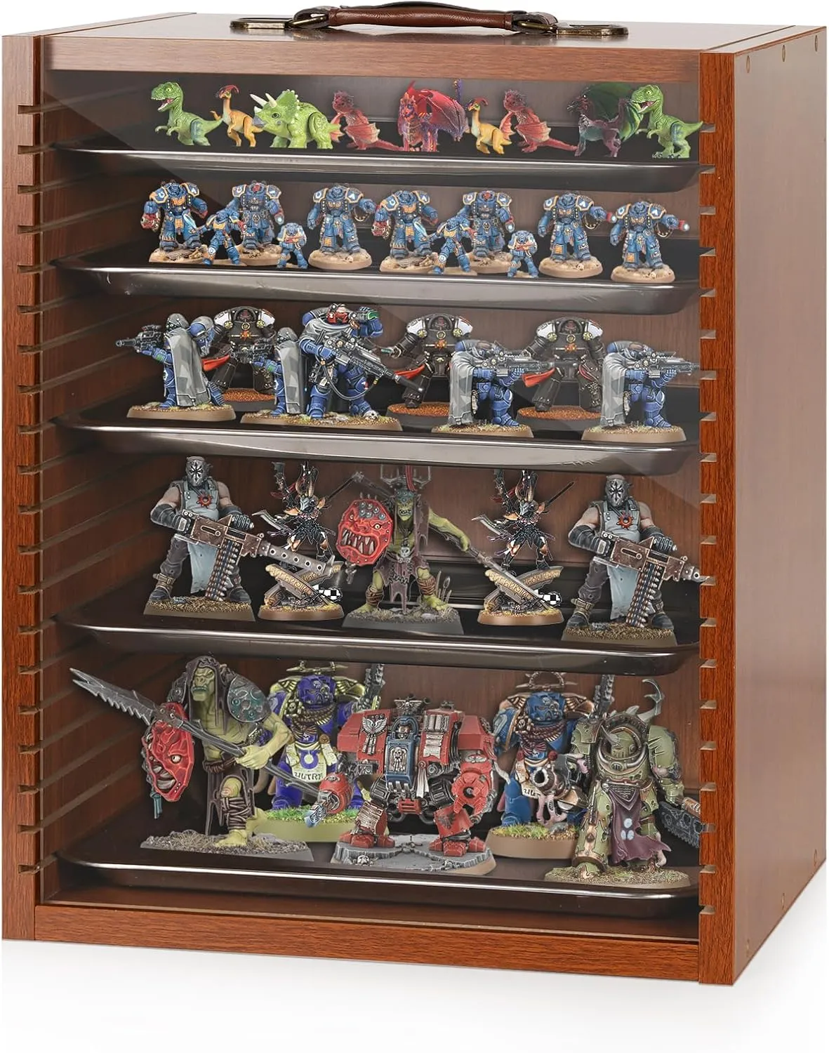 Miniature Display Case Display Cases for Collectibles Miniatures Storage Case Display Shelves Shelf for Collectibles for Mini Action Figures Valuable Collectibles or Crystal Stone (Brown)