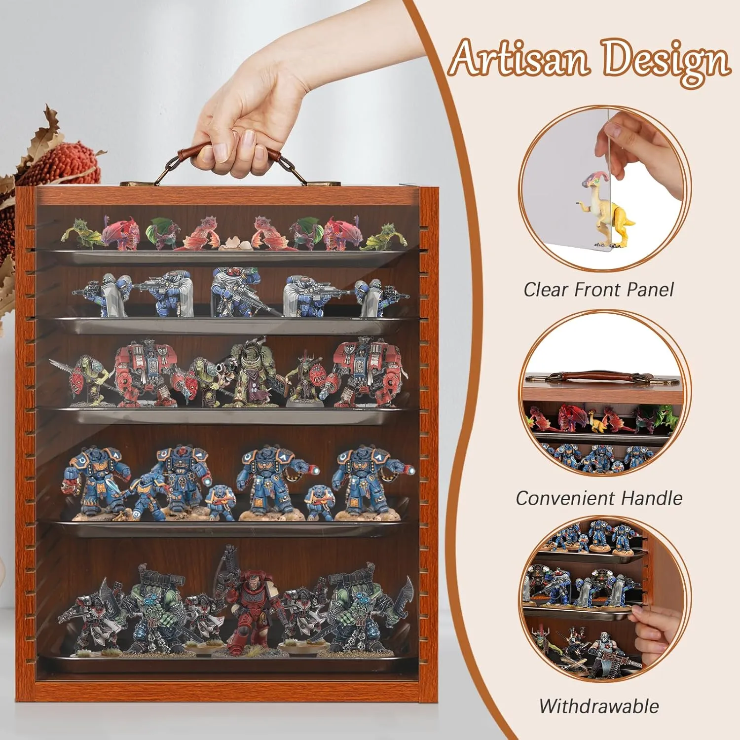 Miniature Display Case Display Cases for Collectibles Miniatures Storage Case Display Shelves Shelf for Collectibles for Mini Action Figures Valuable Collectibles or Crystal Stone (Brown)