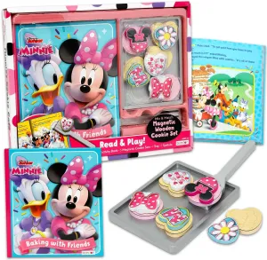 Minnie Mouse Kitchen Cookie Bake Tray Playset - Disney Junior Magnetic Wooden Blocks with Activity Book with Coloring Pages, Activities, Mazes, Games, Story