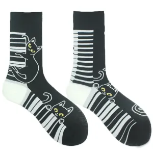 Mismatch 'Piano Kitties' Crew Socks