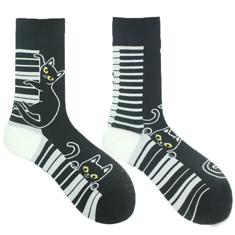 Mismatch 'Piano Kitties' Crew Socks