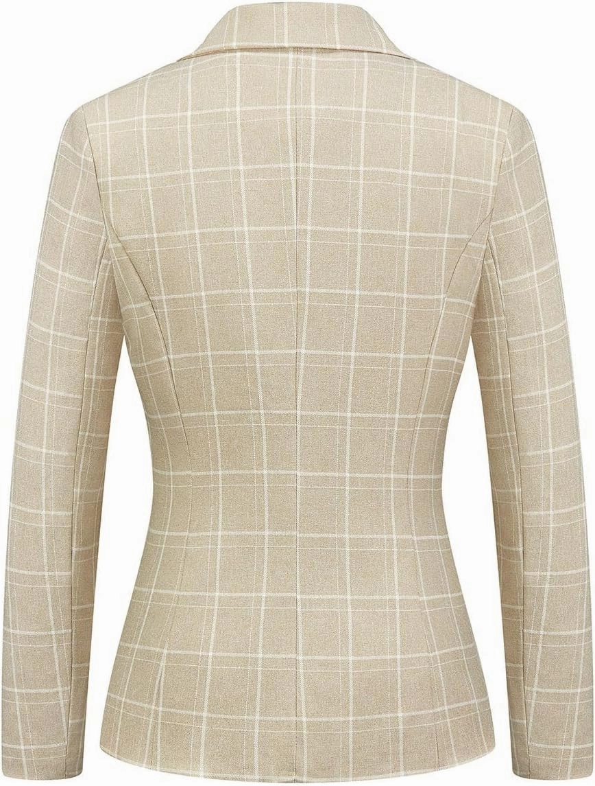 MODFUL Women's 2 Piece Business Plaid Suit Set Office One Button Slim Fit Blazer with Pant