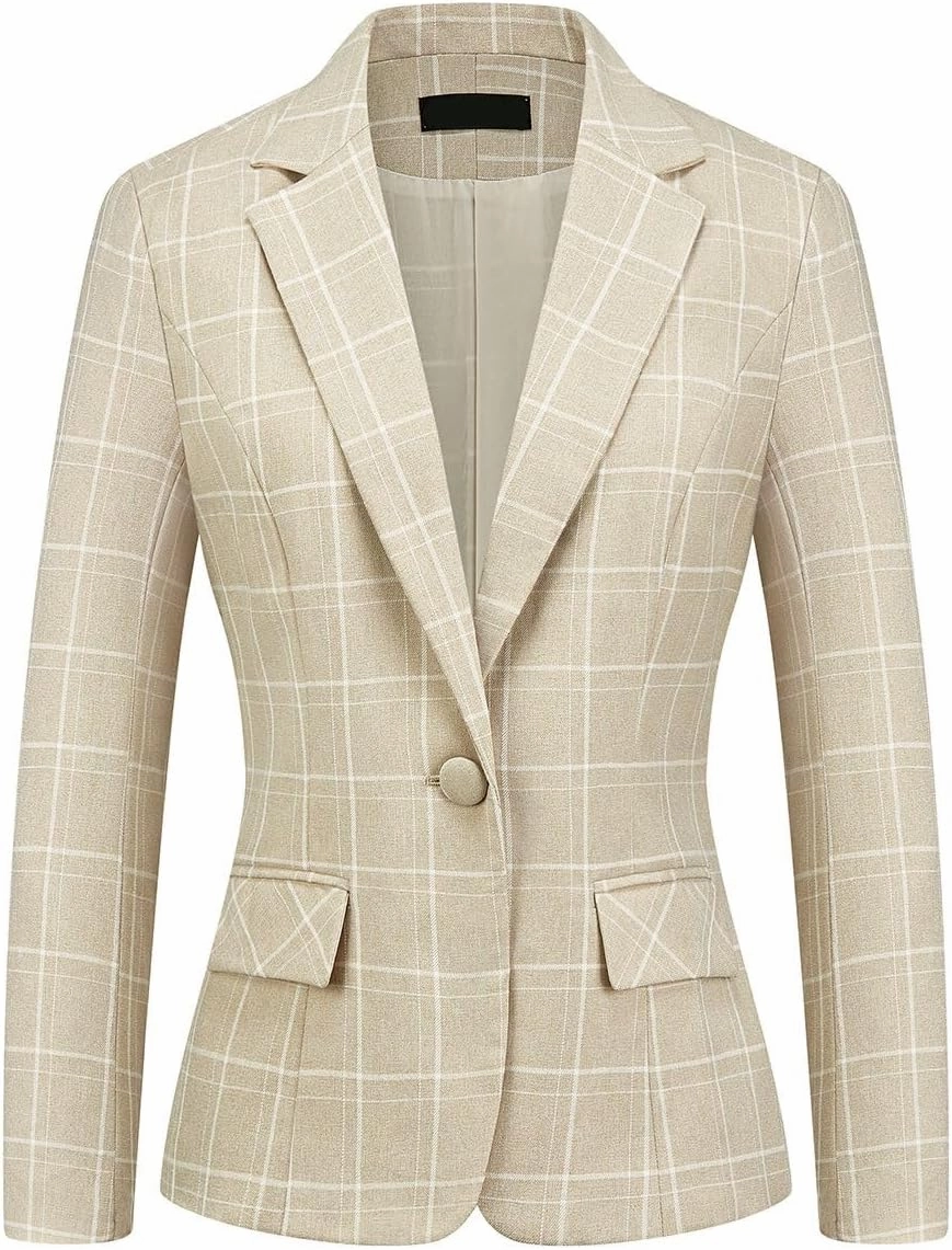 MODFUL Women's 2 Piece Business Plaid Suit Set Office One Button Slim Fit Blazer with Pant